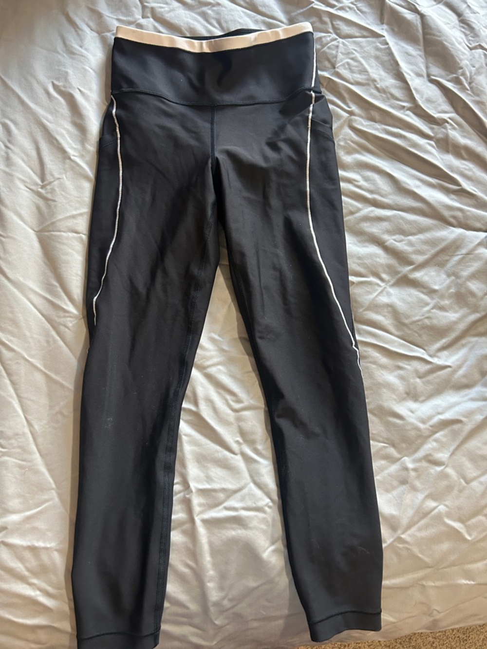 Athleta Black Leggings with White Trim